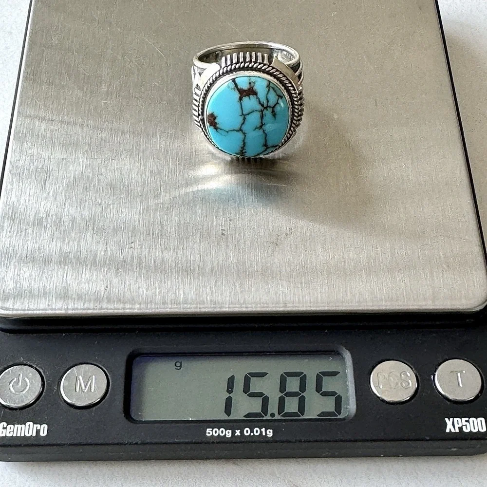 Big Navajo Mens Turquoise Ring Sz 11 Lightning Signed Denetdale Sterling Native